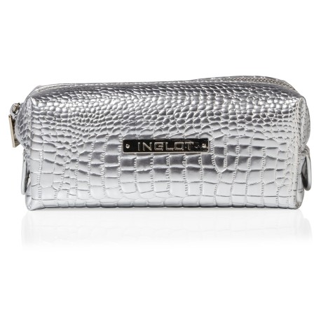 Cosmetic Bag Crocodile Leather Pattern Silver Small (R24393)